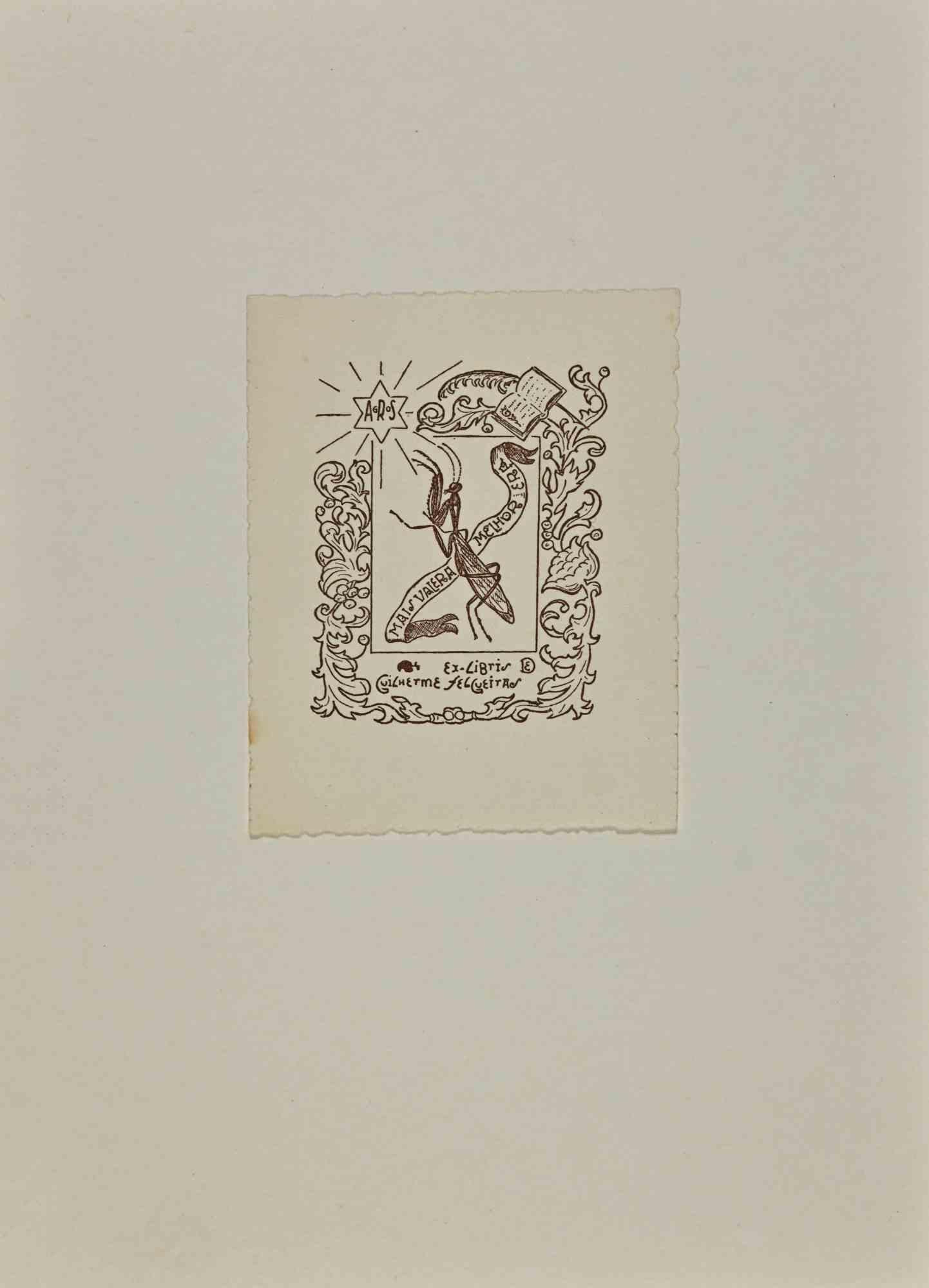 Unknown Figurative Print – Ex Libris – Holzschnitt – Mitte des 20. Jahrhunderts