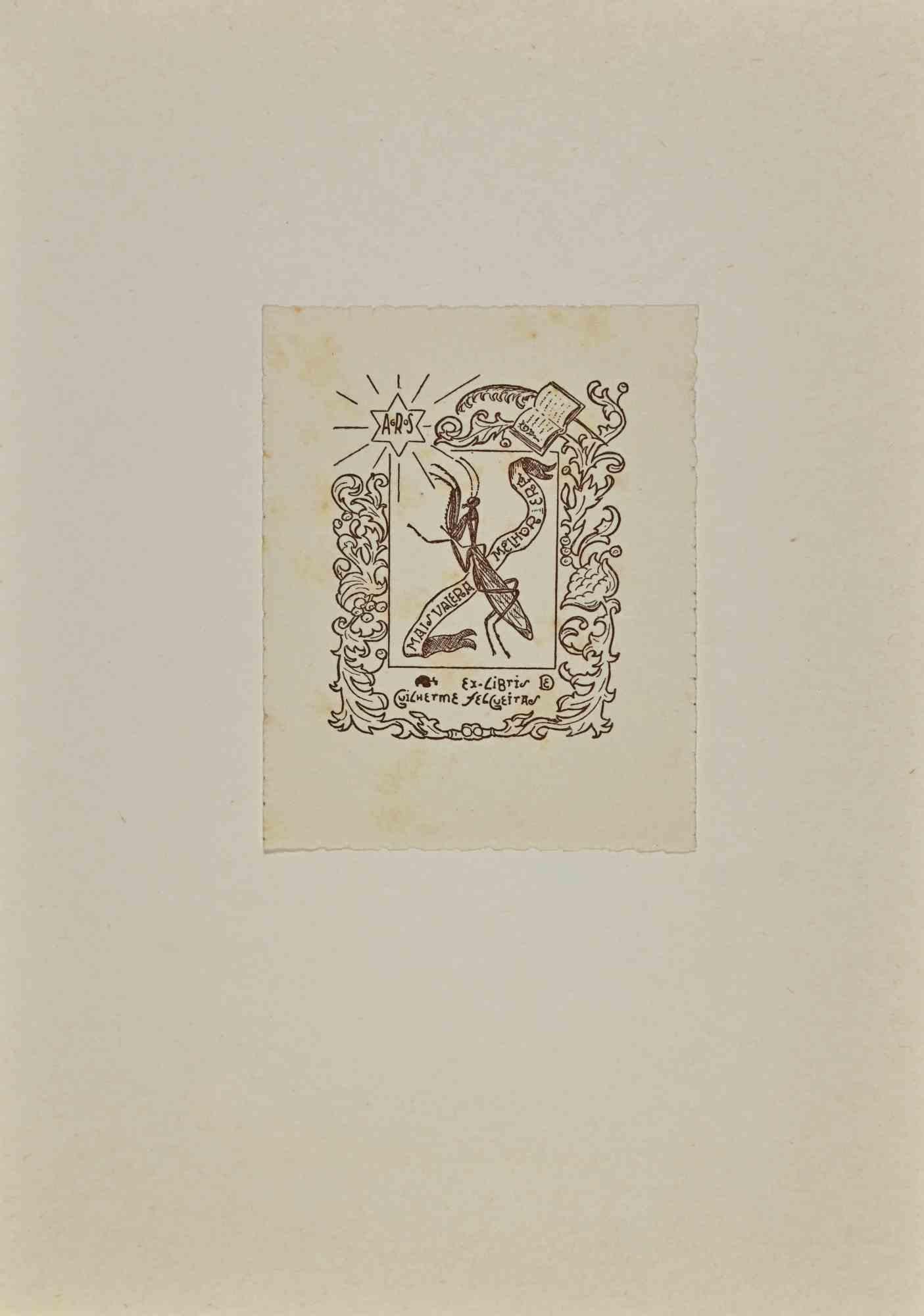 Unknown Figurative Print – Ex Libris – Holzschnitt – Mitte des 20. Jahrhunderts