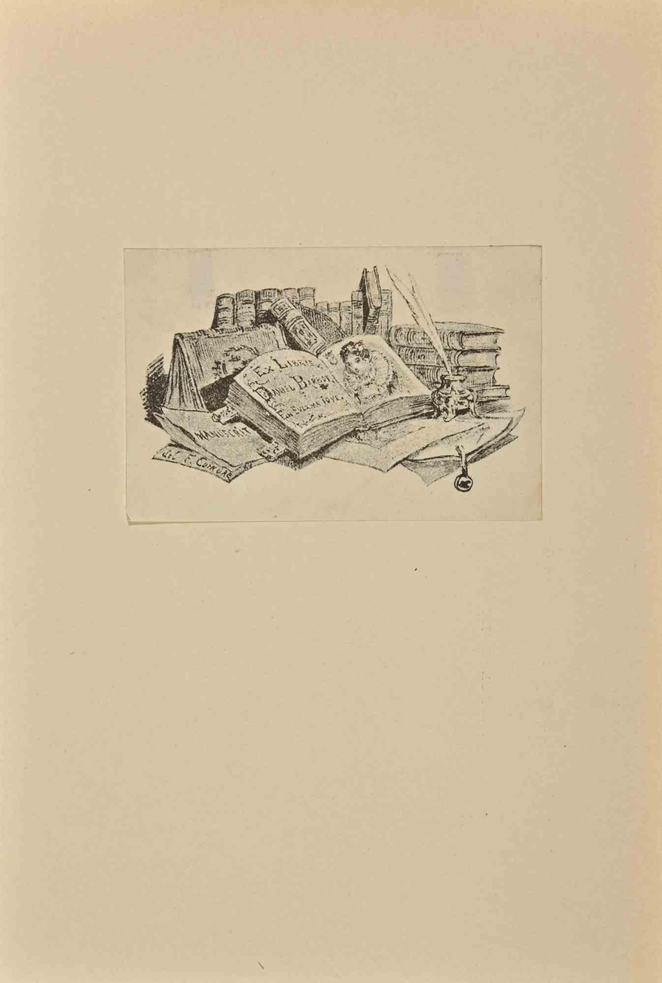 Unknown Figurative Print -  Ex Libris - Woodcut - Mid 20th Century