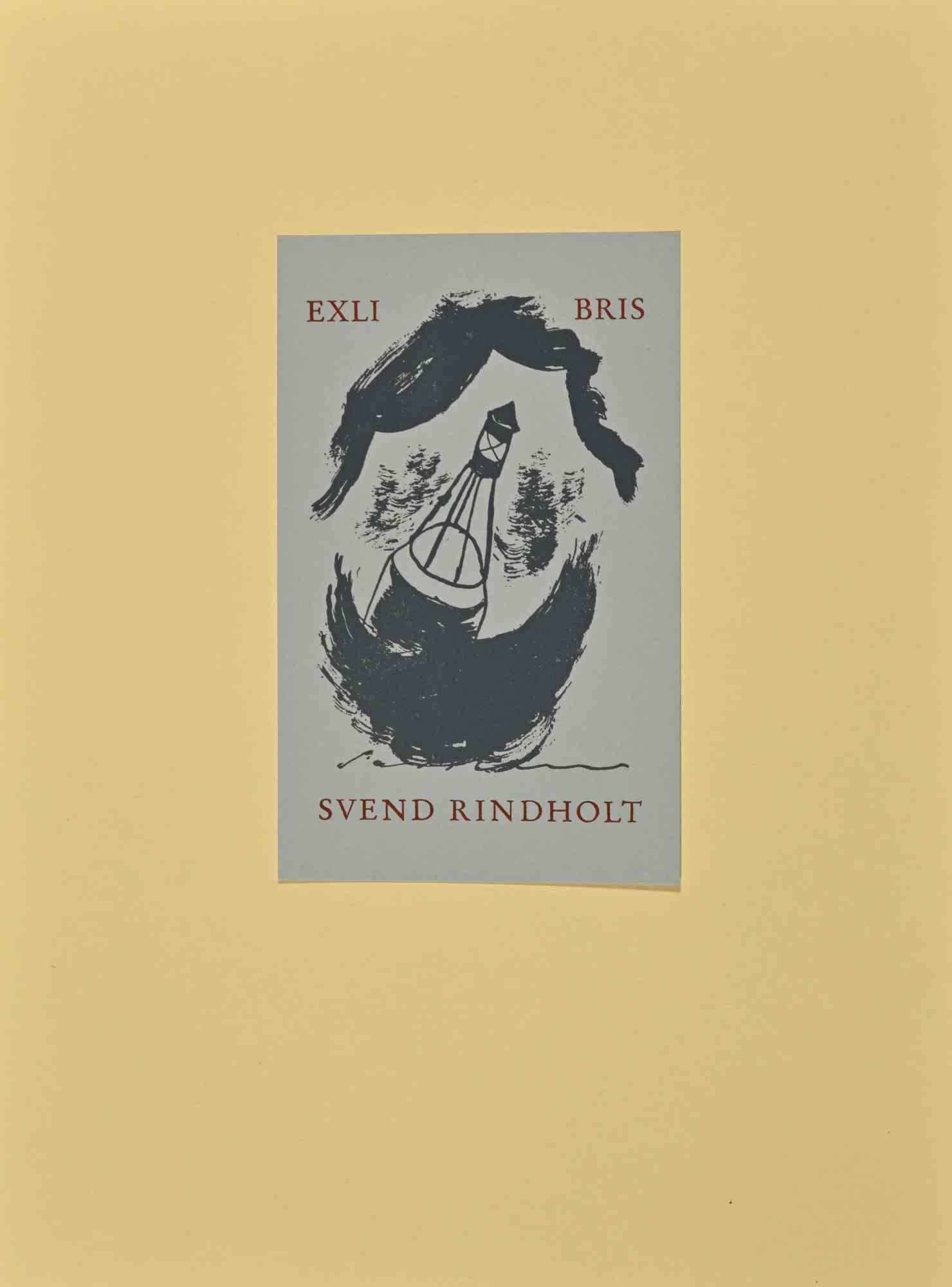 Unknown Figurative Print - Ex Libris - Woodcut - Mid 20th Century