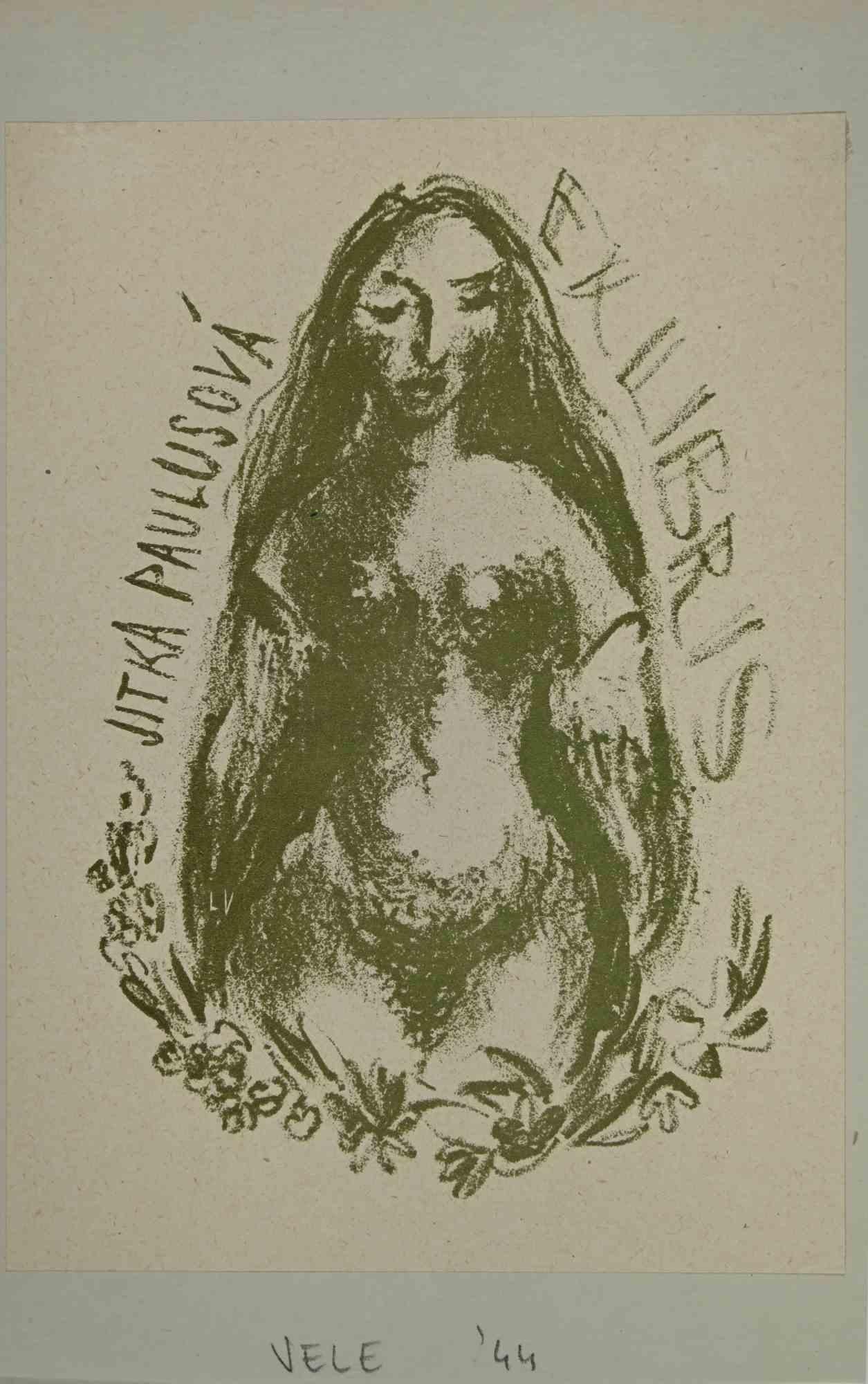 Unknown Figurative Print - Ex-Libris - woodcut- Mid 20th Century