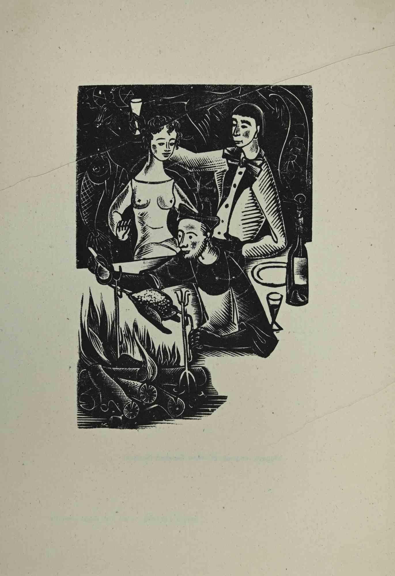 Unknown Figurative Print - Ex-Libris - woodcut - Mid 20th Century