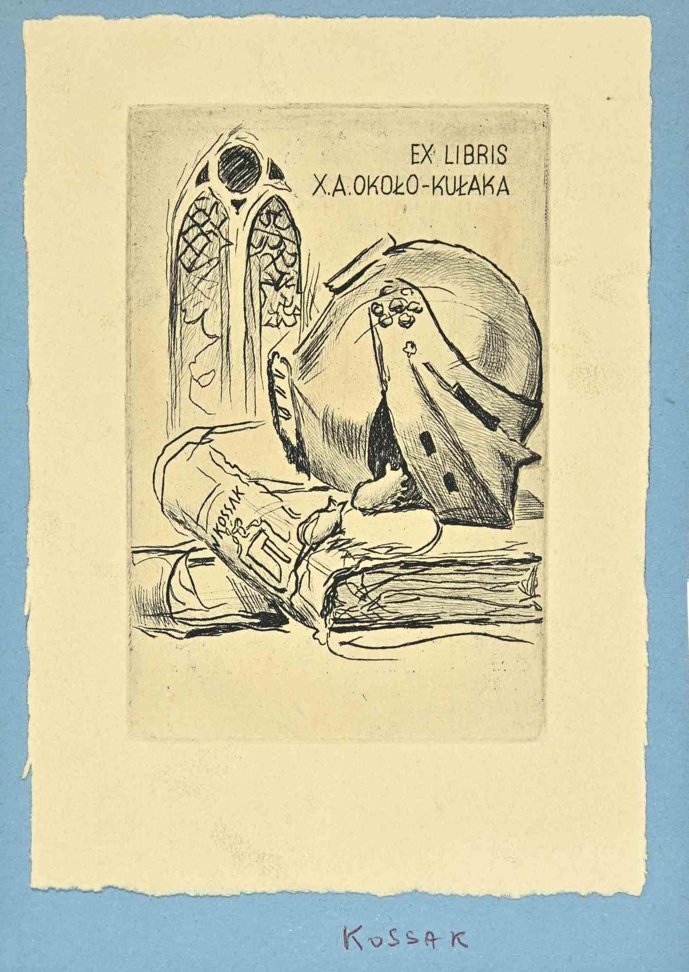 Unknown Figurative Print - Ex Libris  - X.A.Okoko-Kulaka - Woodcut - Mid 20th Century