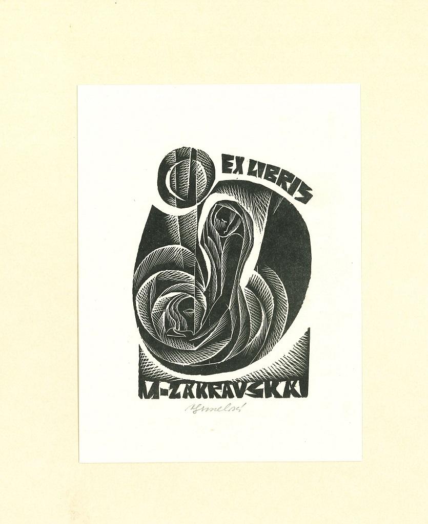 Unknown Abstract Print - Ex Libris Zakravska - Original Woodcut - Mid-20th Century