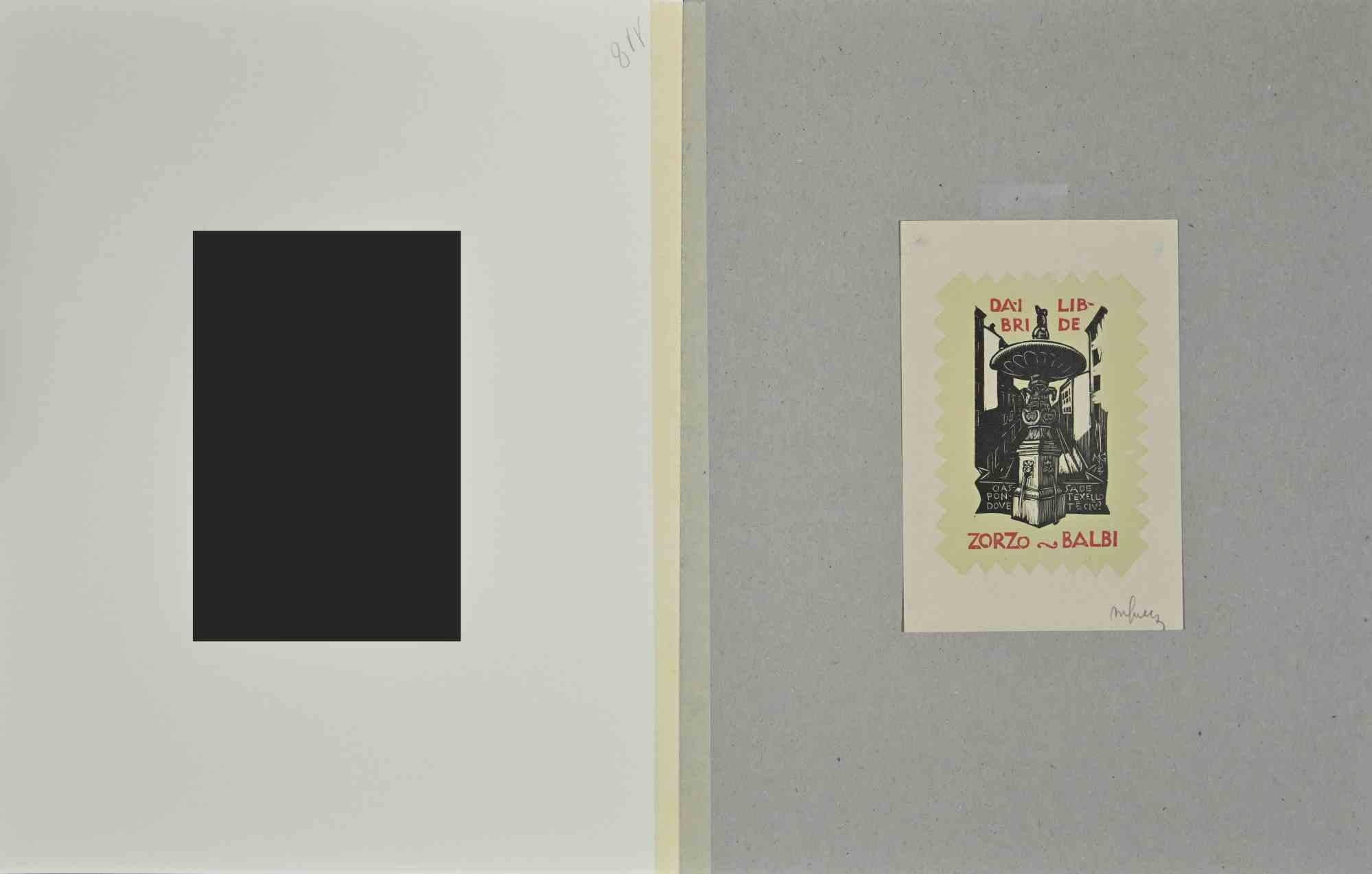 Ex Libris  - Zorzo Balbi – Holzschnitt – Mitte des 20. Jahrhunderts – Print von Unknown