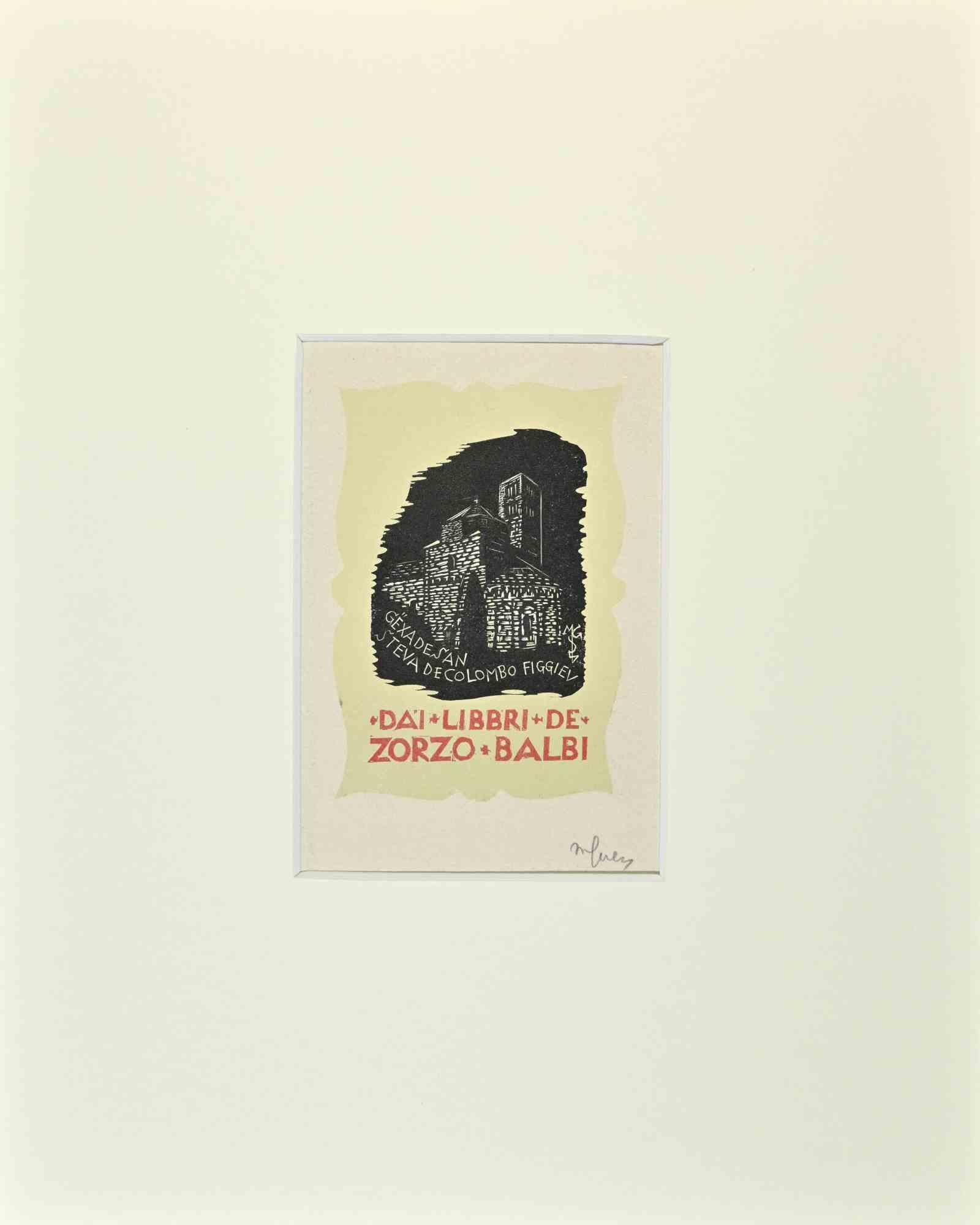 Unknown Figurative Print – Ex Libris  - Zorzo Balbi – Holzschnitt – Mitte des 20. Jahrhunderts