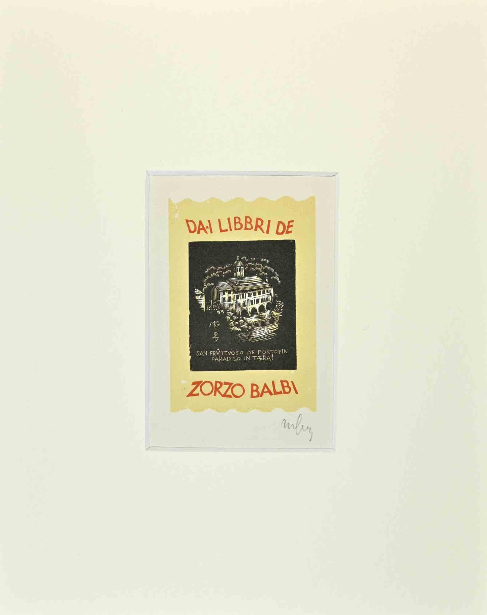 Unknown Figurative Print – Ex Libris - Zorzo Balbi - Holzschnitt - Mitte des 20.