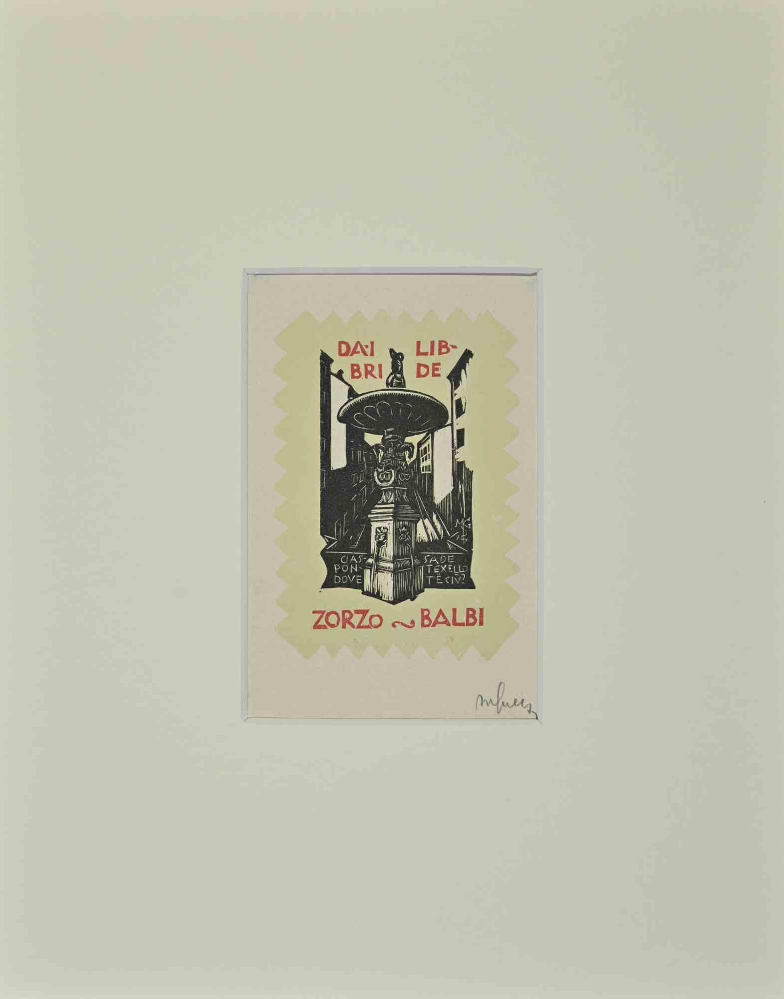 Unknown Figurative Print – Ex Libris  - Zorzo Balbi – Holzschnitt – Mitte des 20. Jahrhunderts