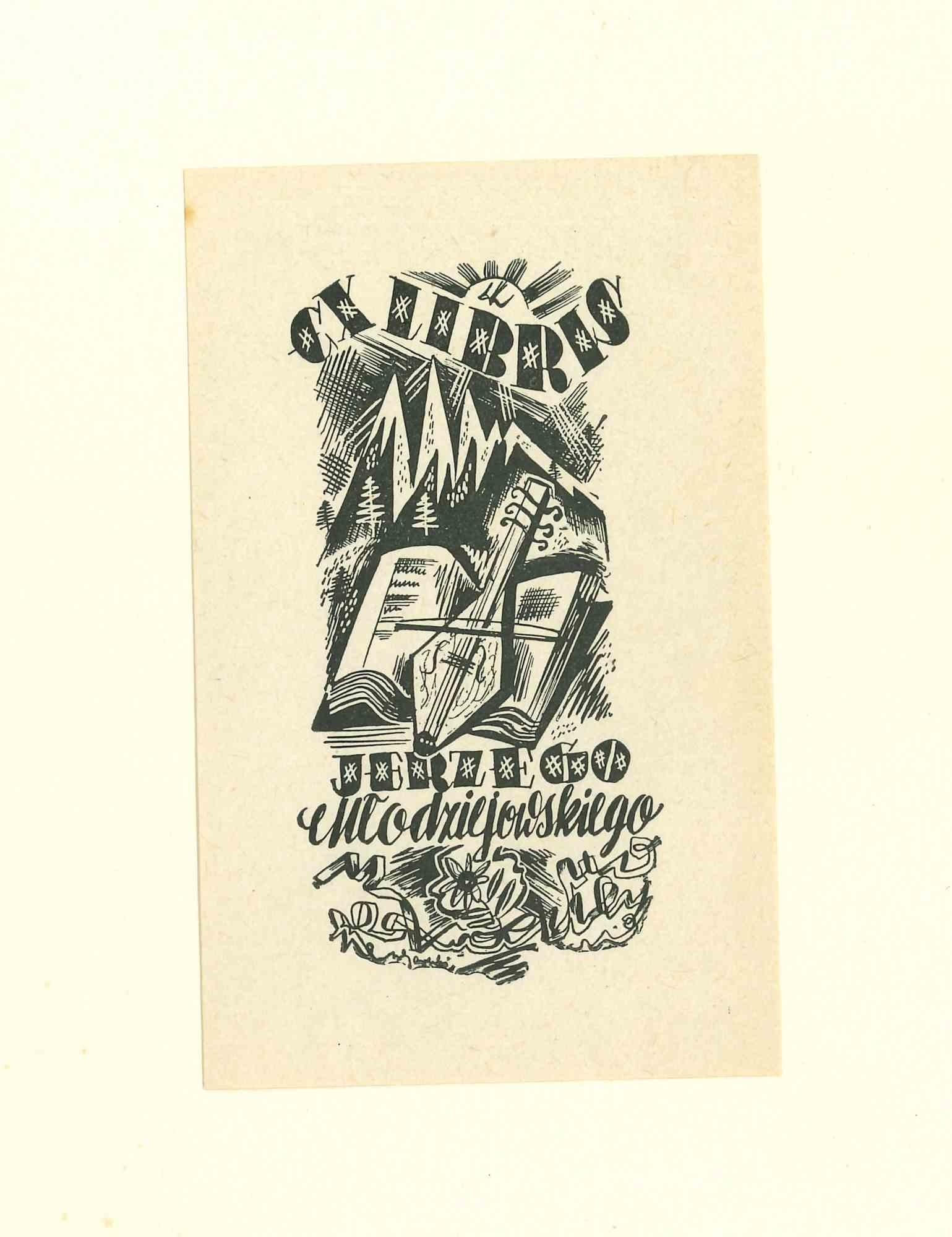 Unknown Figurative Print - Ex Lisbris Jerzego - Original Woodcut - 1940s