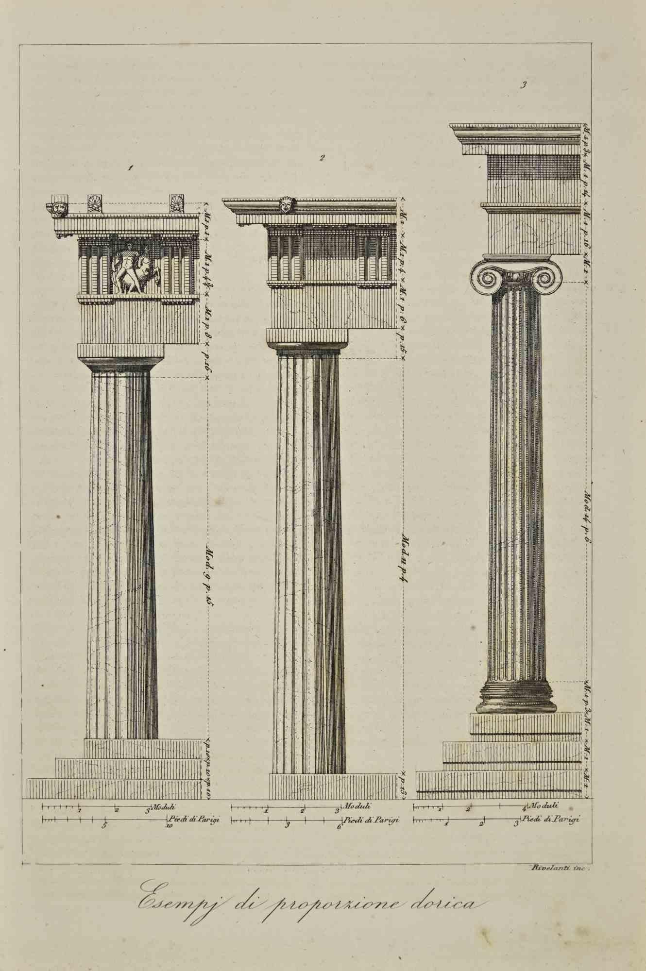 Unknown Figurative Print - Example of Doric Proportion - Lithograph - 1862