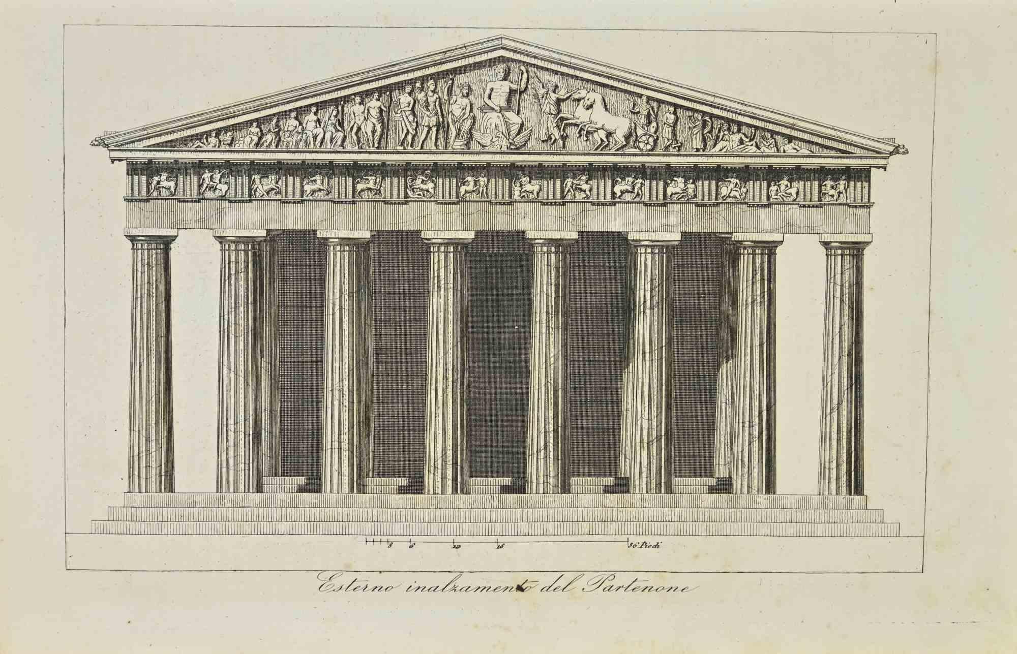Unknown Figurative Print – Außenseite des Parthenon – Lithographie – 1862