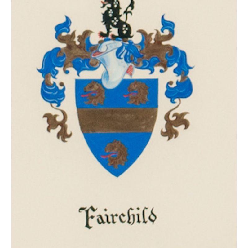 Klassisches Wappen mit der Darstellung des Fairchild-Wappens. 

Unterschrieben: Cal Yeaton (LL)

um 1960

Kunst Sz: 7 1/2 