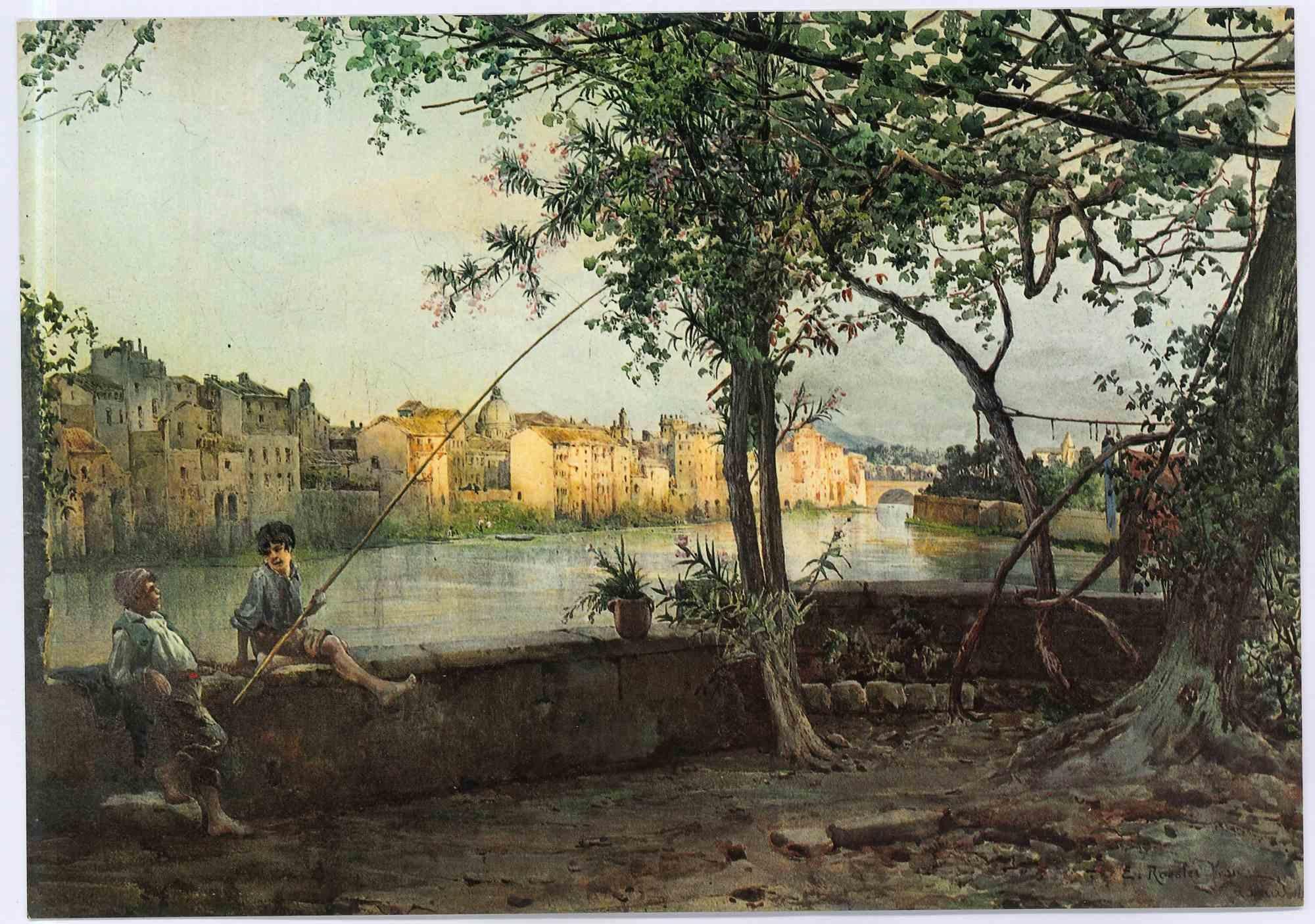 Landscape Print de Unknown - Jardín de la Farnesina, Roma - Postal vintage - Años 80