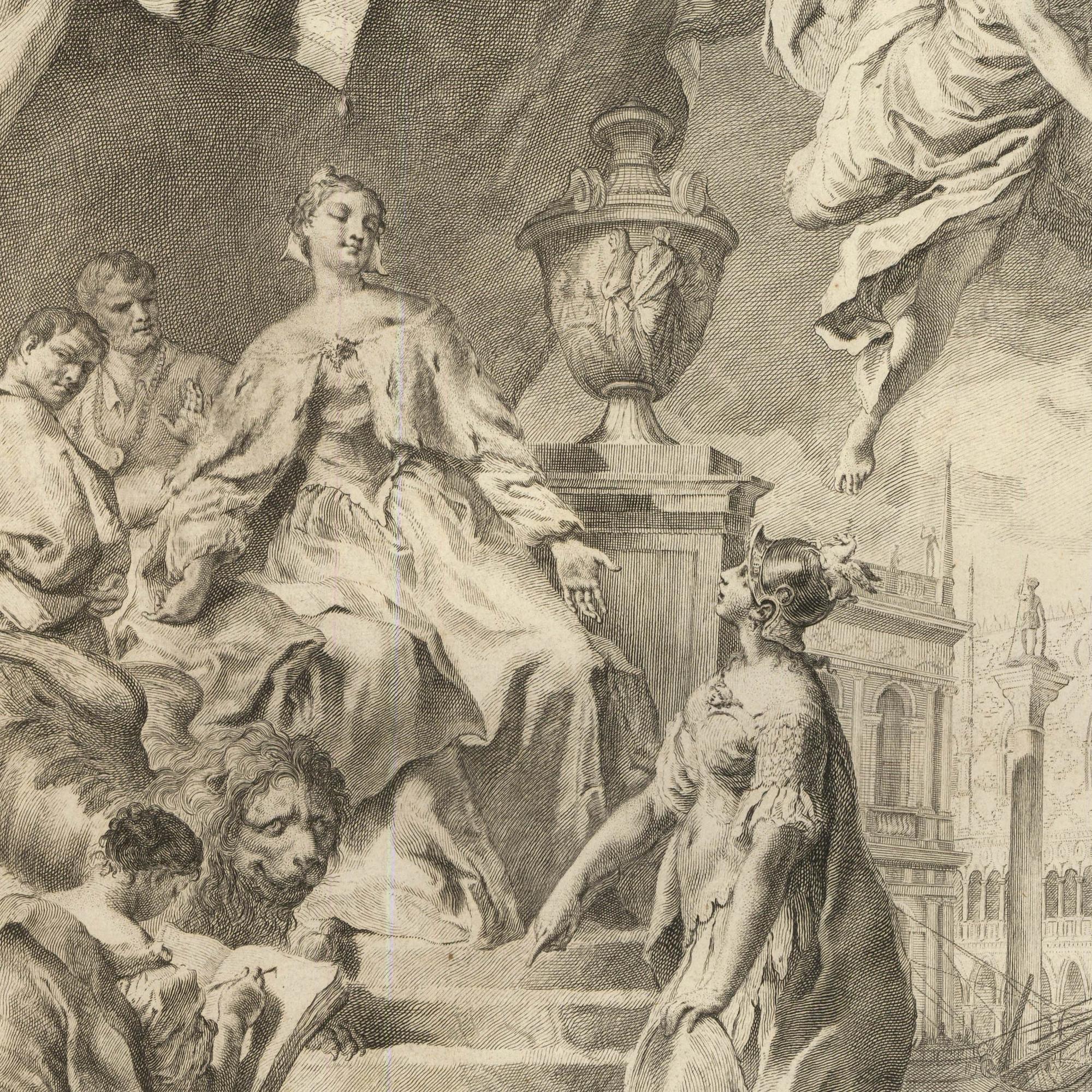 Felicita Sartori after Giambattista Piazzetta - Engraving, The Triumph of Venice - Beige Figurative Print by Unknown
