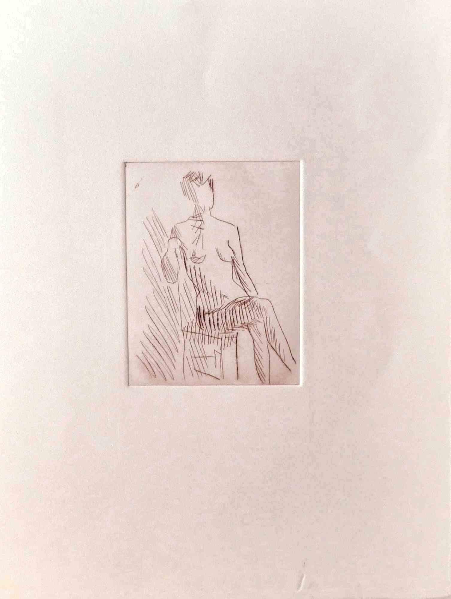 Unknown Figurative Print - Female Figure - Original Etching - Mid-20th Century