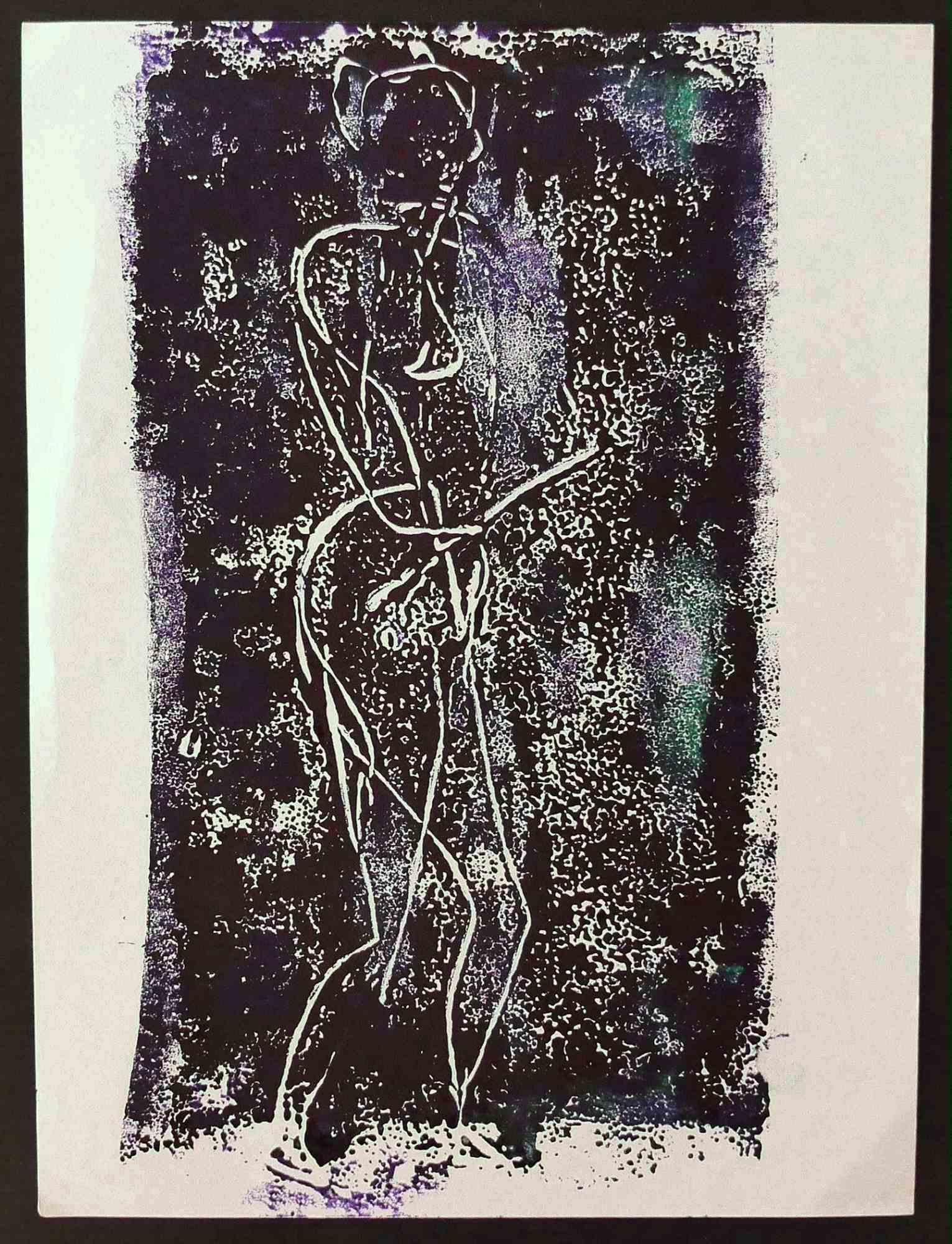 Unknown Abstract Print - Female figure - Original Etching - Mid-20th Century