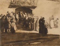 Ferdinand Schmutzer (1870-1928)- Etching, Beggers at the Monastery Soup Kitchen