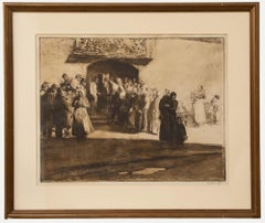 Ferdinand Schmutzer (1870-1928)- Etching, Beggers at the Monastery Soup Kitchen