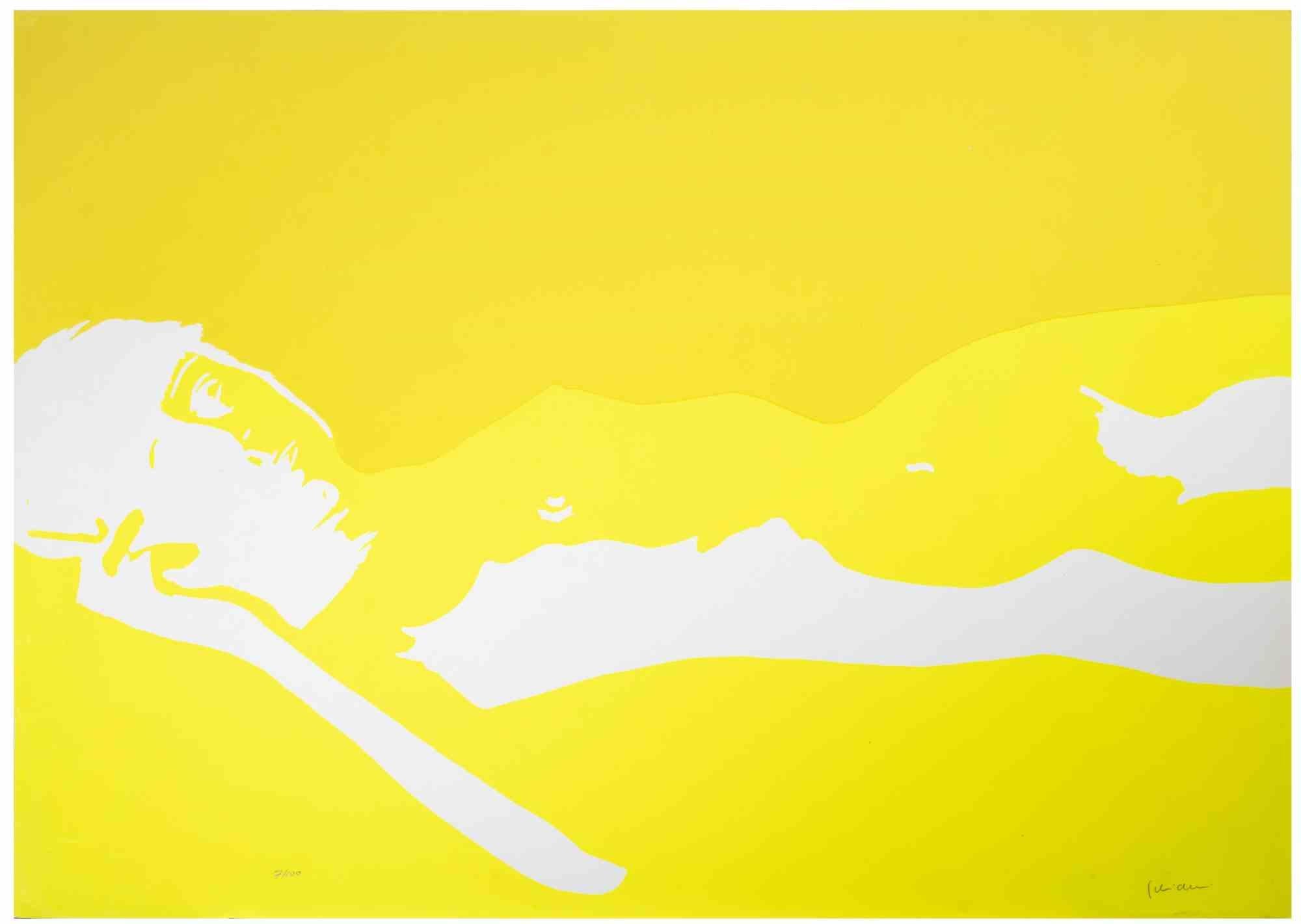 Unknown Abstract Print - Figure in Yellow - Screenprint - 1970s
