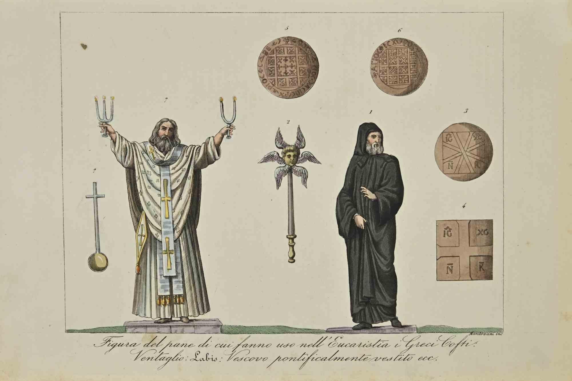 Unknown Figurative Print – Figur des Brots, das sie in der Eucharistie verwenden – Lithographie – 1862
