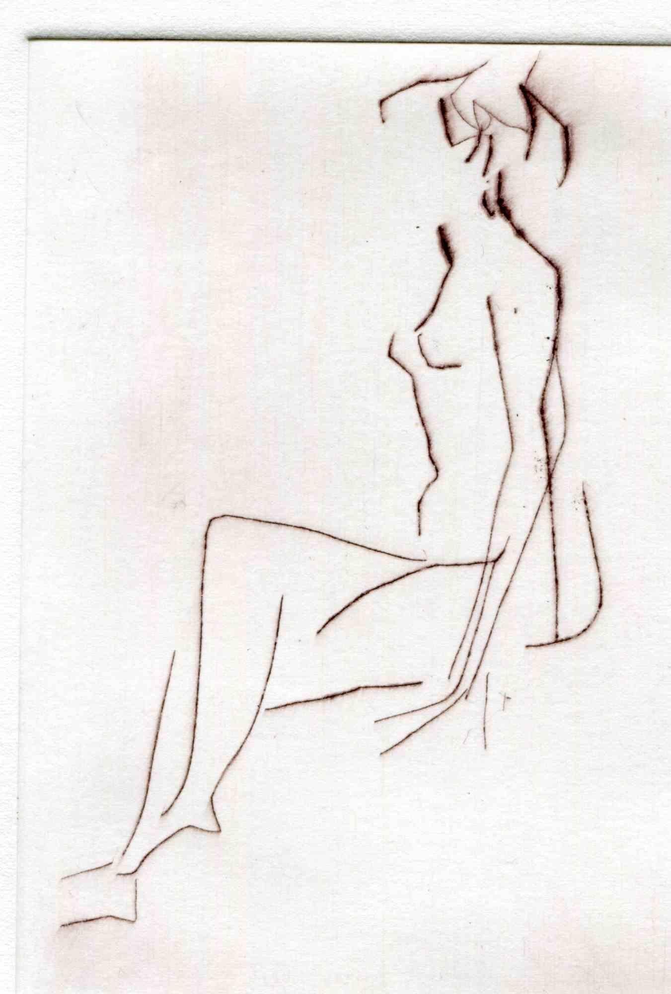 Unknown Figurative Print - Figure - Original Etching and Drypoint - Mid-20th Century