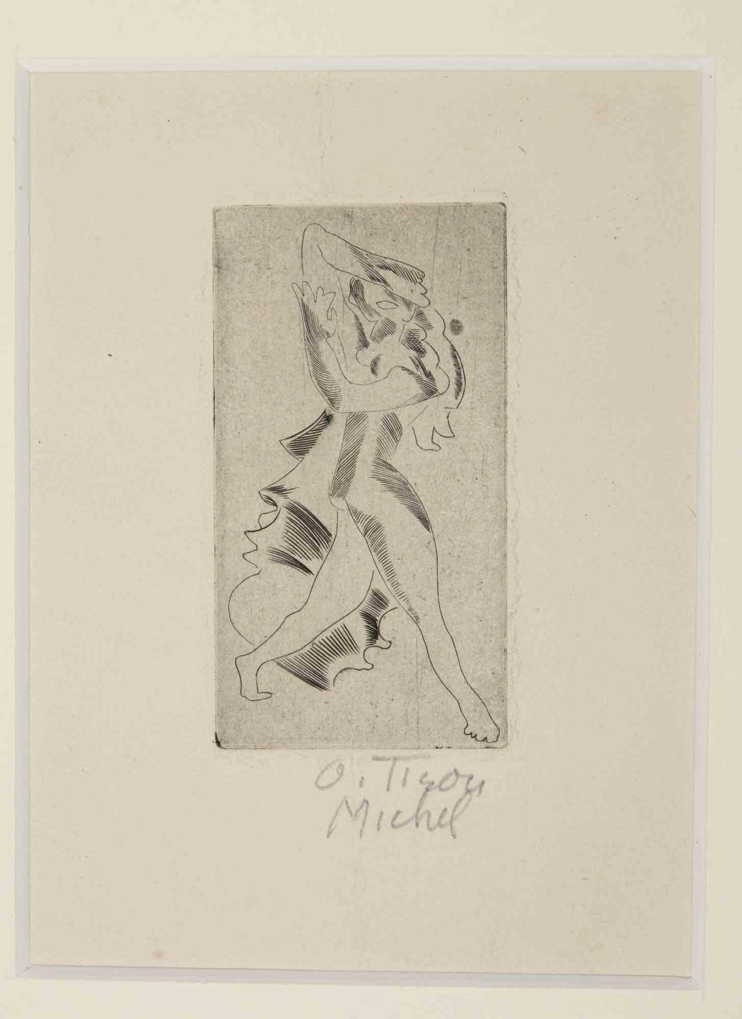 Figure is an original  Etching and Drypoint realized by an unknown artist in the mid-20th Century and signed "O. Michel Tison".

Good Conditions.
