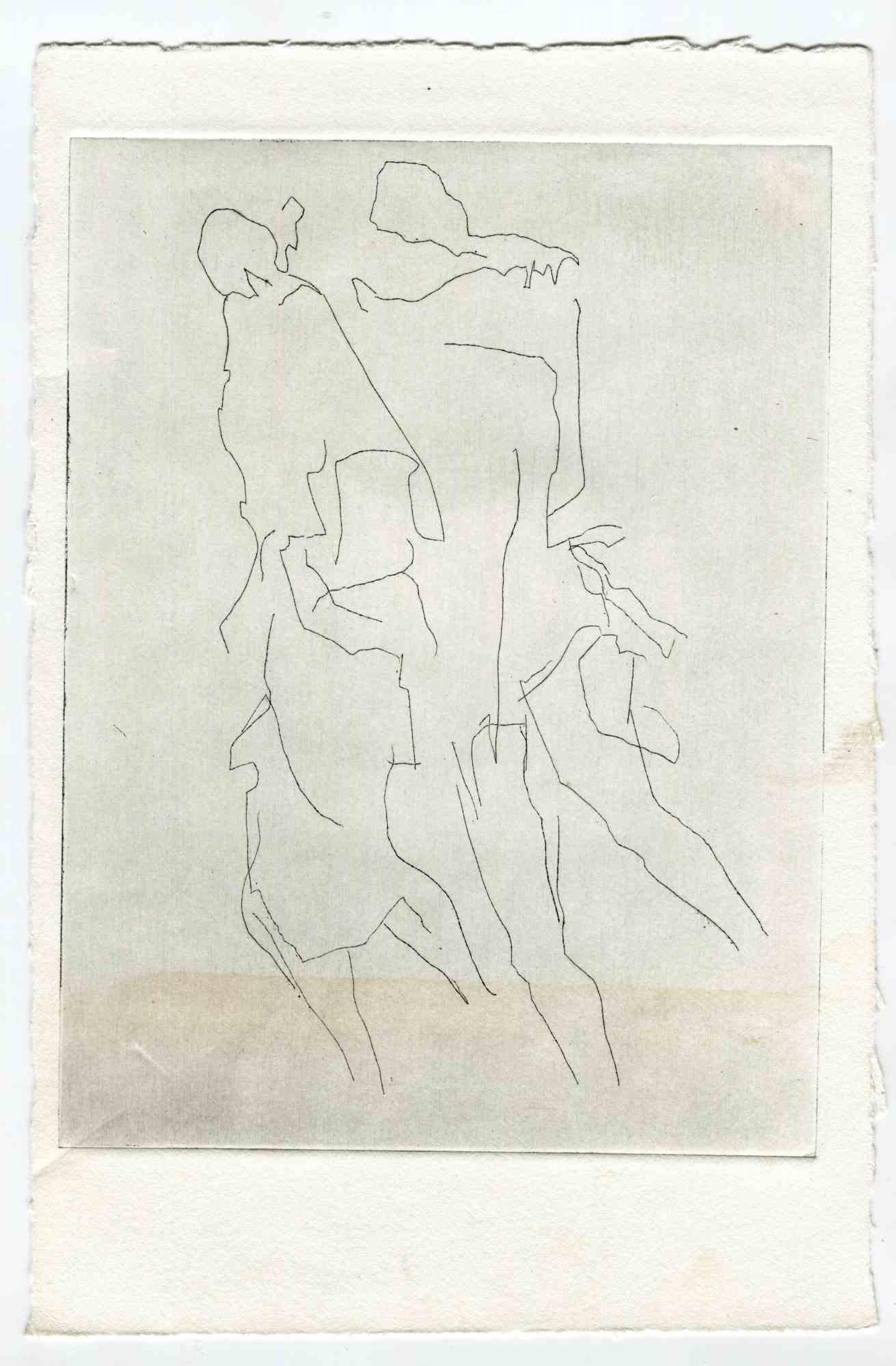 Unknown Figurative Print - Figures - Original Etching and Drypoint - Mid-20th Century