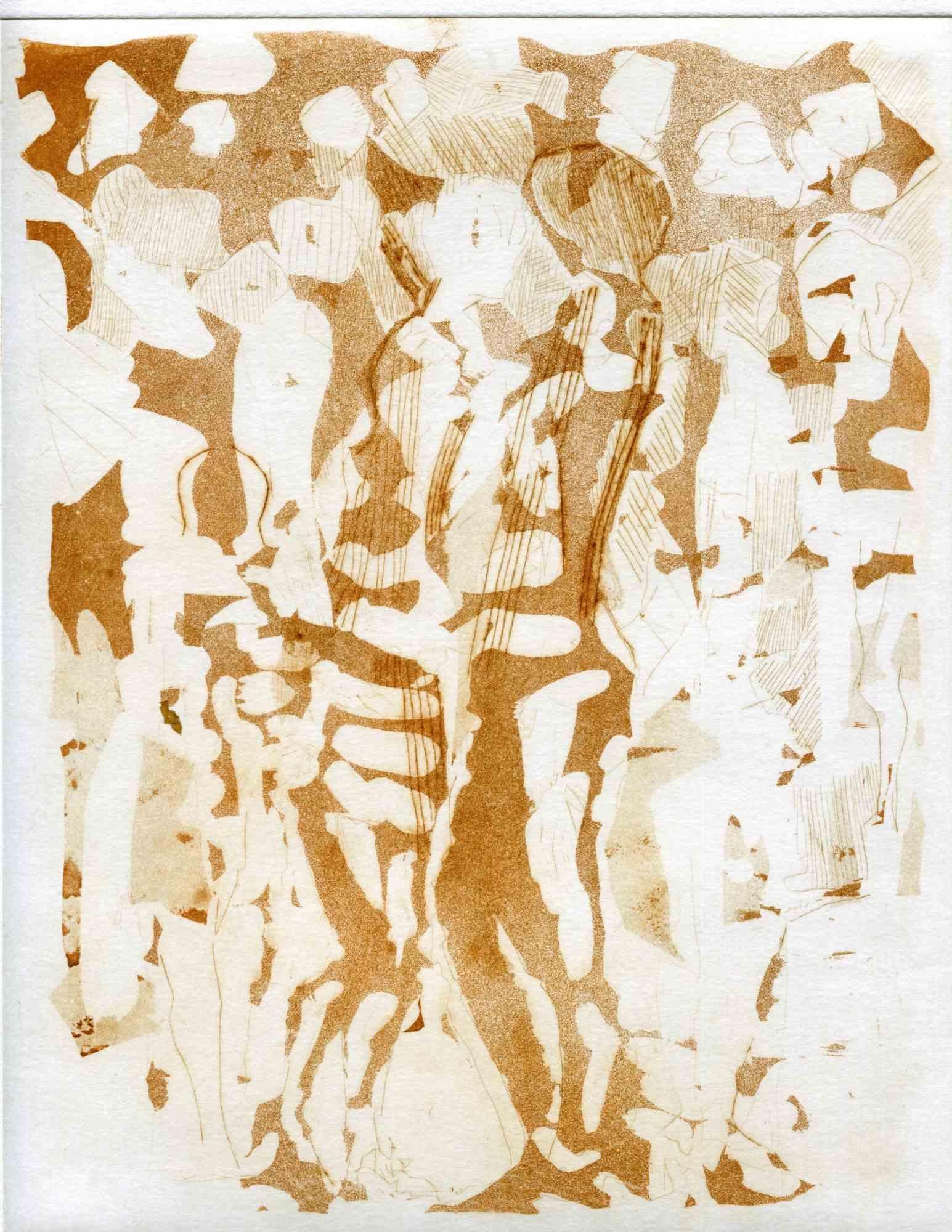 Unknown Abstract Print – Figuren – Original-Radierung und Kaltnadelradierung – Mitte des 20. Jahrhunderts