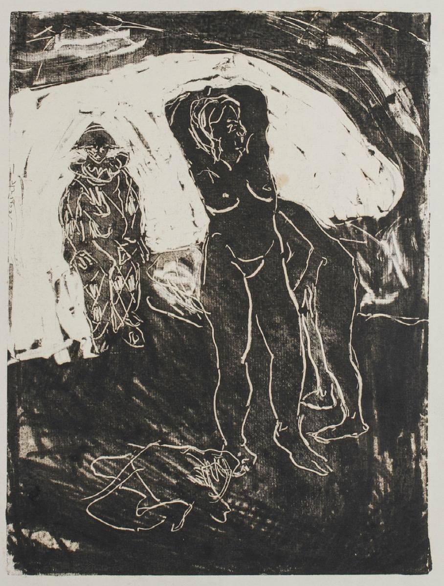 Unknown Figurative Print - Figures - Monotype on Paper - 1950 ca.