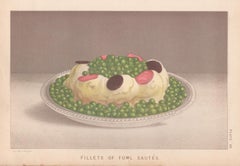 Antique Fillets of Fowl Sautes, English Victorian food cookery chromolithograph, c1895