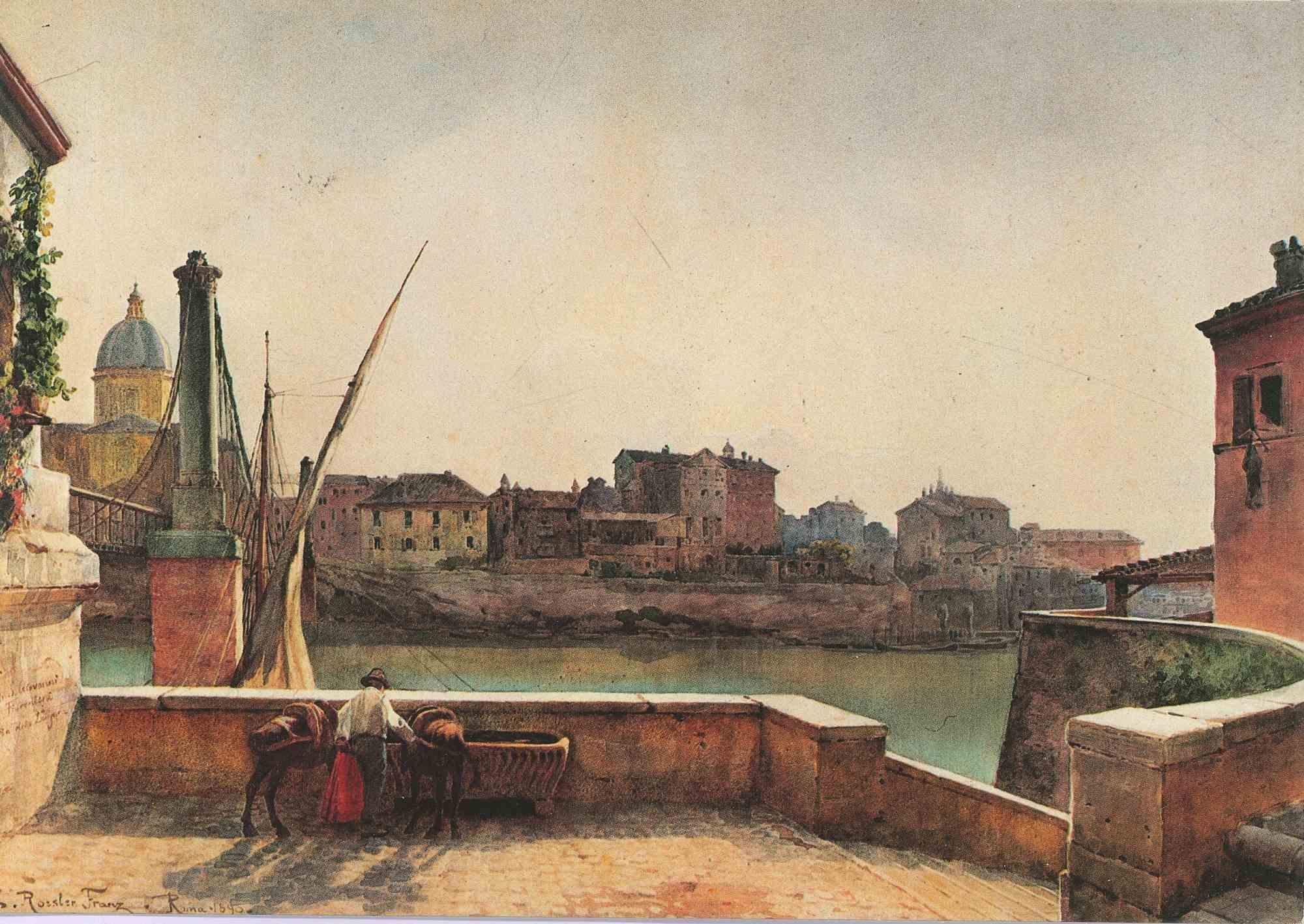 Affiche vintage du pont Fiorentini, Rome, années 1980