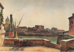 Affiche vintage du pont Fiorentini, Rome, années 1980