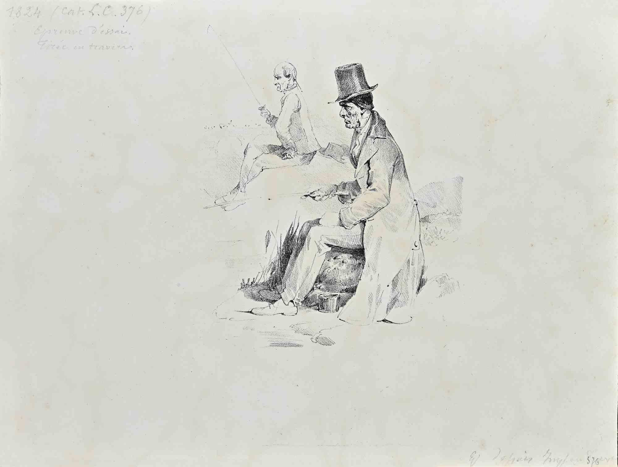 Unknown Figurative Print - Fishermen - Lithograph - 1824