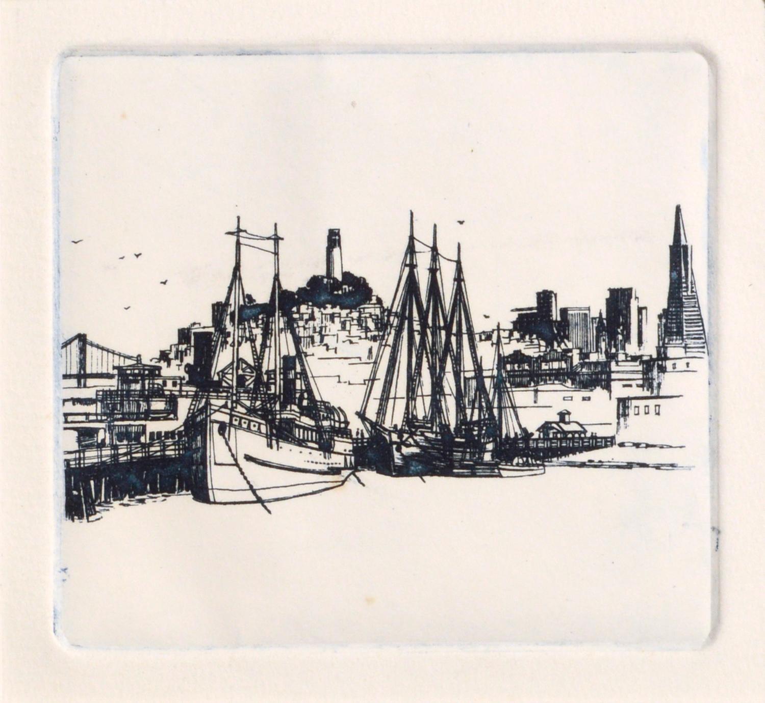 Barcos de pesca en el muelle - Paisaje marítimo de la bahía de San Francisco - Print de Unknown