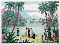 Fishing Nets, Folk Art Screenprint by Jack Hofflander