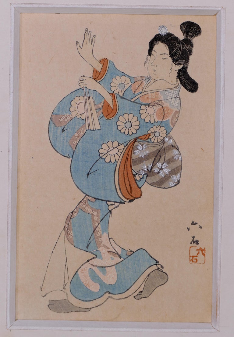 Five Beauties is a Japanese modern artwork realized around the end of the XIX Century.

Original Woodcut with silver painting in the style of Mitsuno Toshikata.

Each work measures 13 x 9 cm.

Includes collective passepartout

Light foxing,