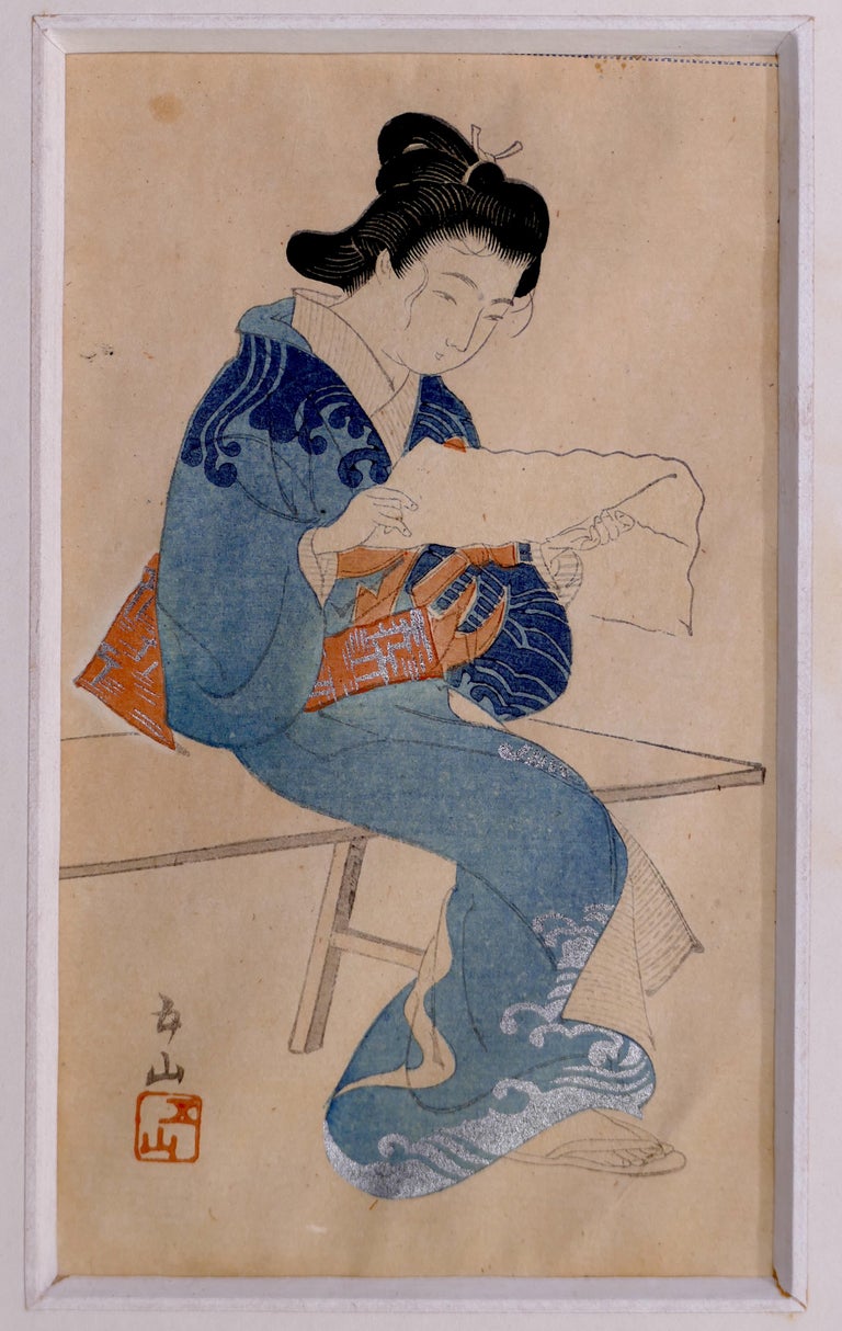 Five Beauties - Set of 5 Original Woodblock Prints - Japan Late 19th Century 4