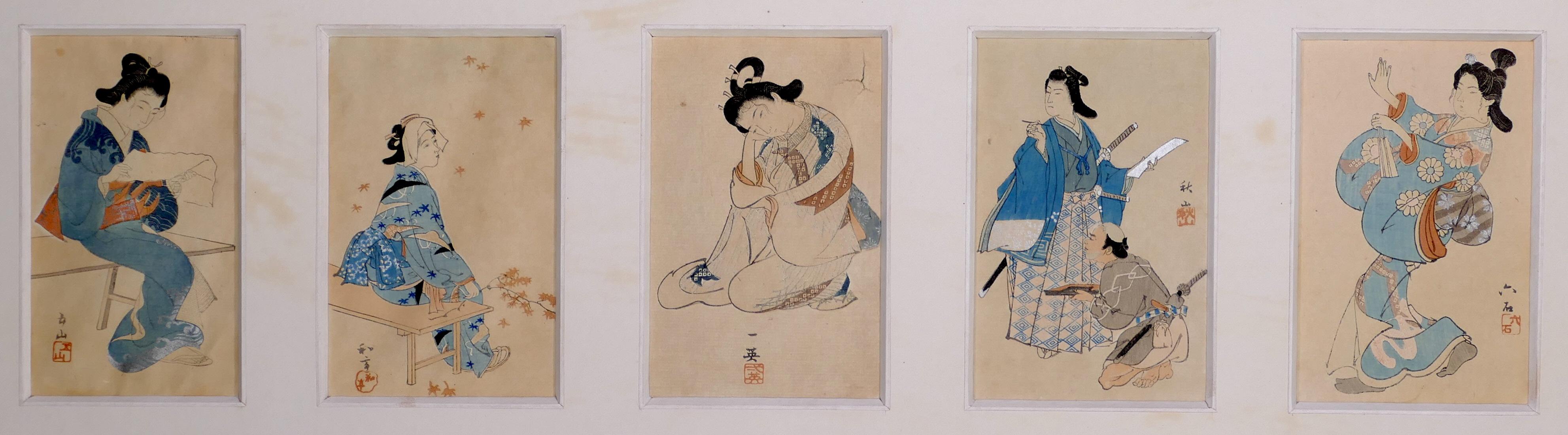 Five Beauties - Set of 5 Original Woodblock Prints - Japan Late 19th Century 2