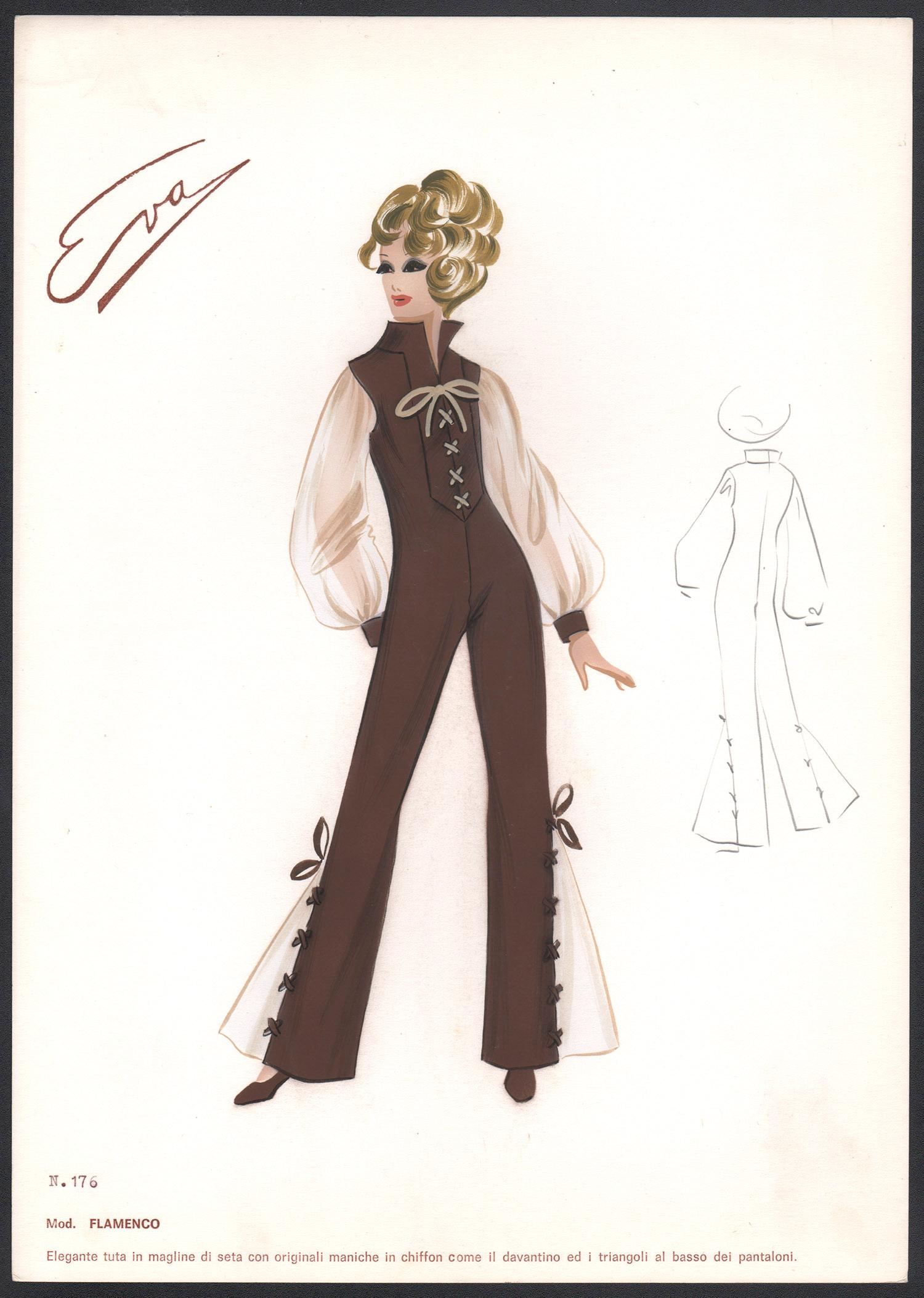 Unknown Figurative Print - 'Flamenco' Italian 1960s Women's Fashion Design Illustration
