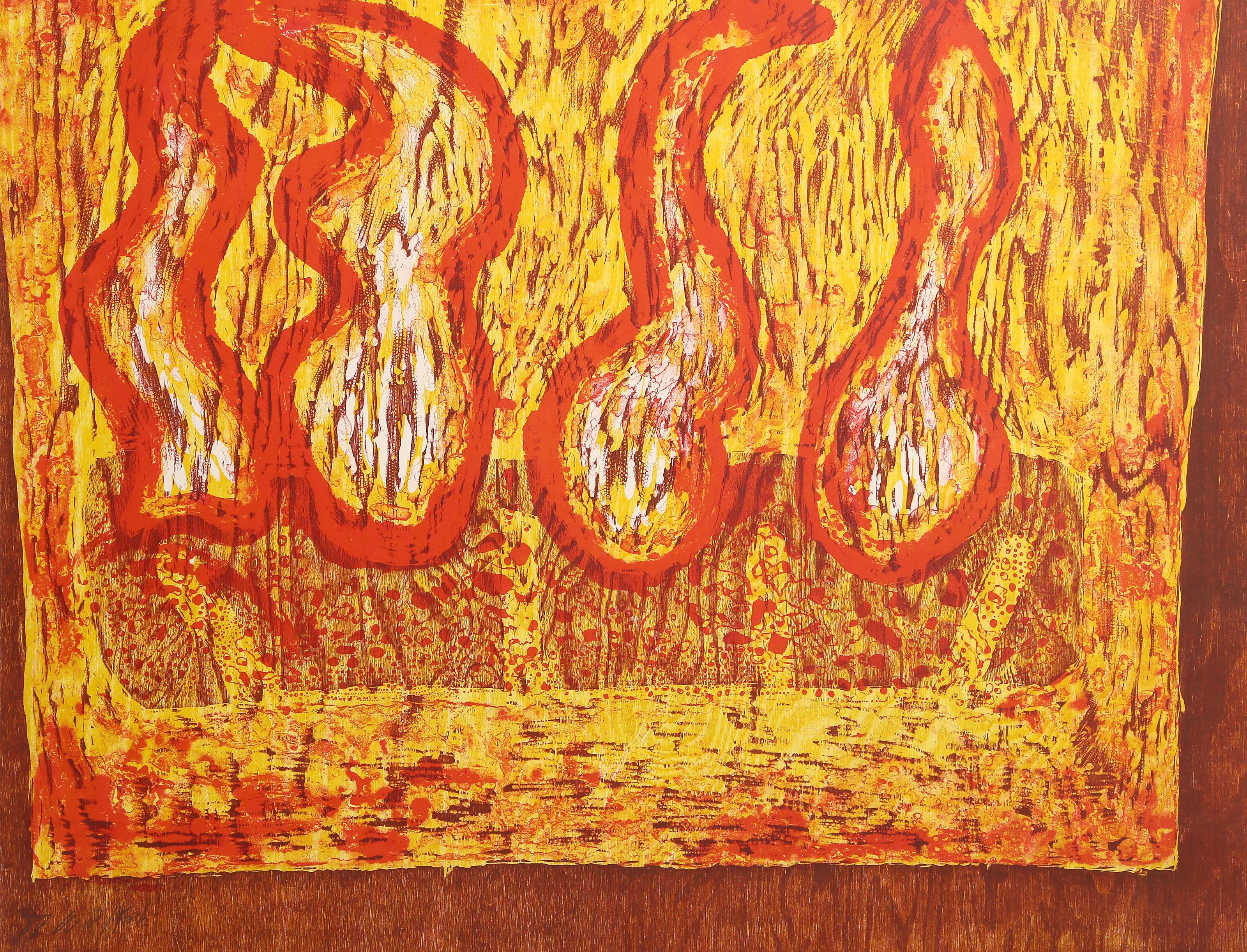 Unknown Artist - Flames, Year:  1987, Medium:  Lithograph, signed illegibly, dated and numbered in pencil, Edition:  WP, Size:  25 x 32.5 in. (63.5 x 82.55 cm)