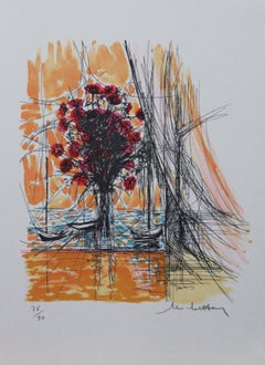 Fleurs et Barges III-L. Impression E., signée par l'artiste (la signature est illisible)