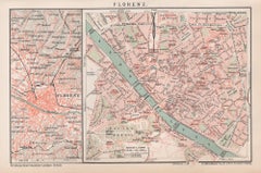 Florence, Italy. Antique Map City Plan Chromolithograph, circa 1895