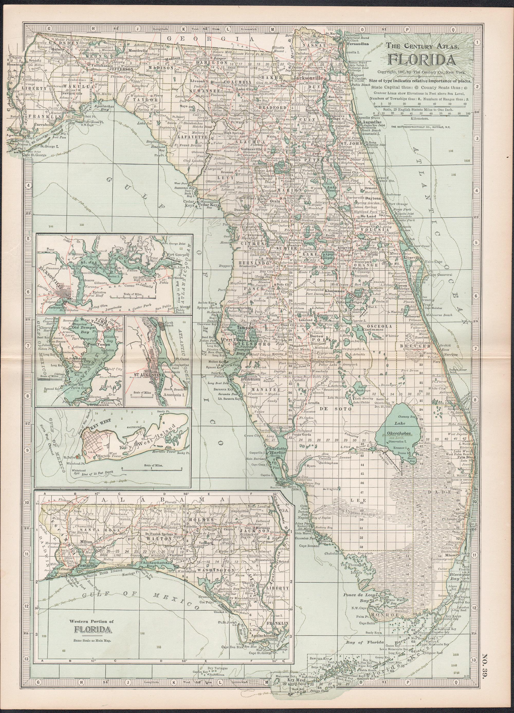 Florida. USA Century Atlas state antique vintage map - Print by Unknown