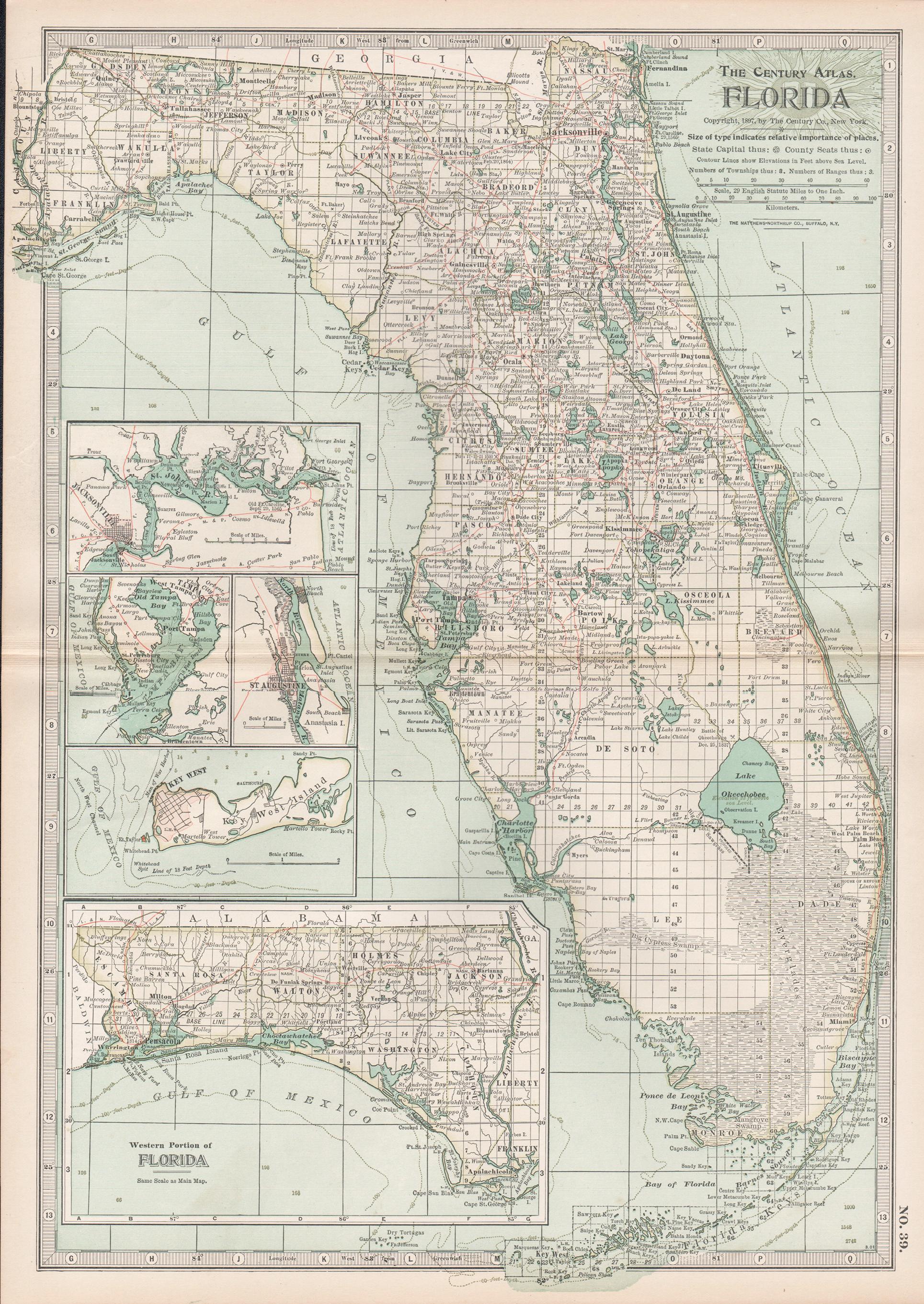 Unknown Print - Florida. USA Century Atlas state antique vintage map