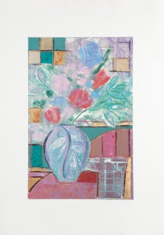 Flower Still Life, Monoprint and mixed media by Manuel Rodriguez Jr.