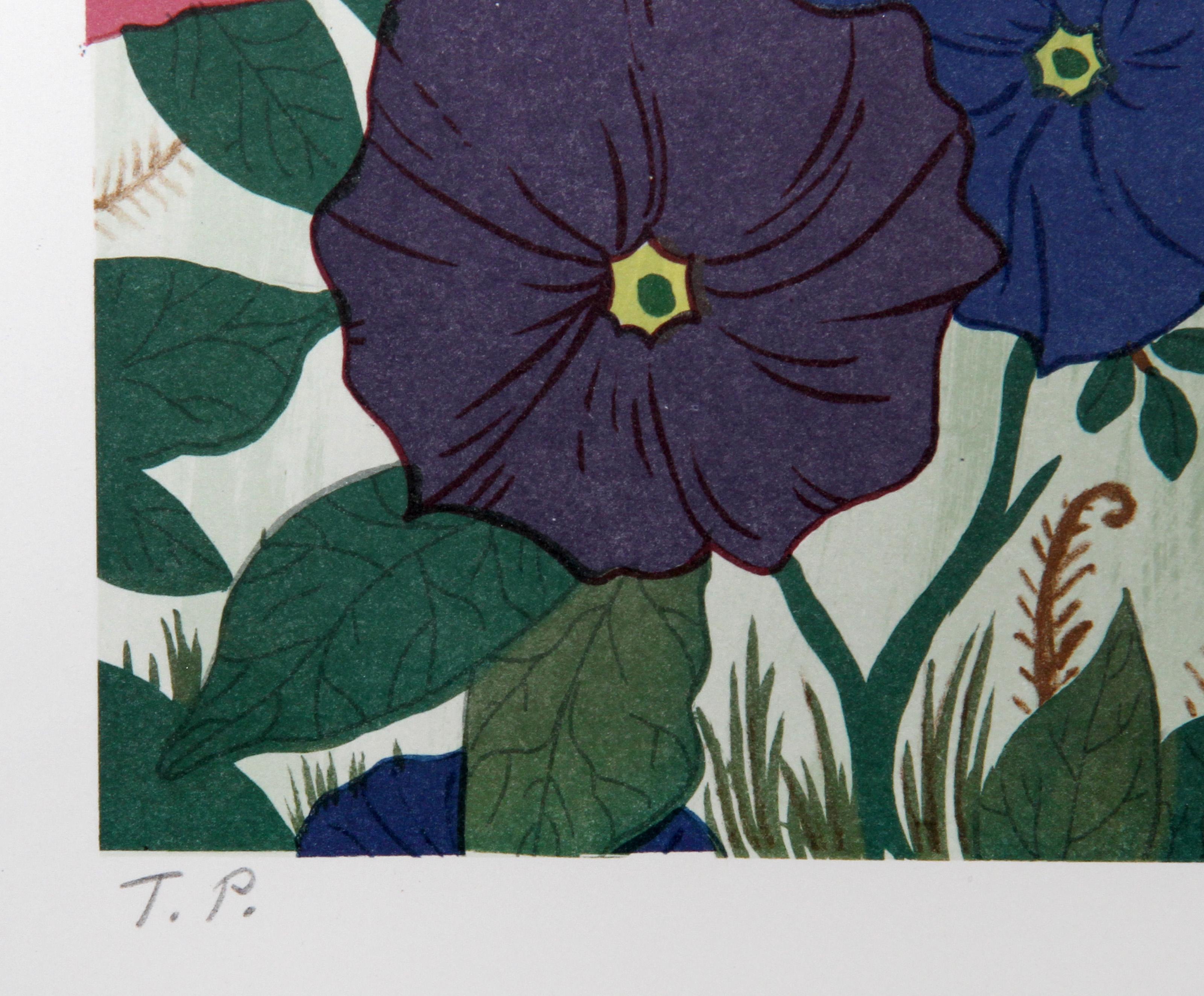 Flowers, Folk Art Screenprint by Jack Hofflander For Sale 1