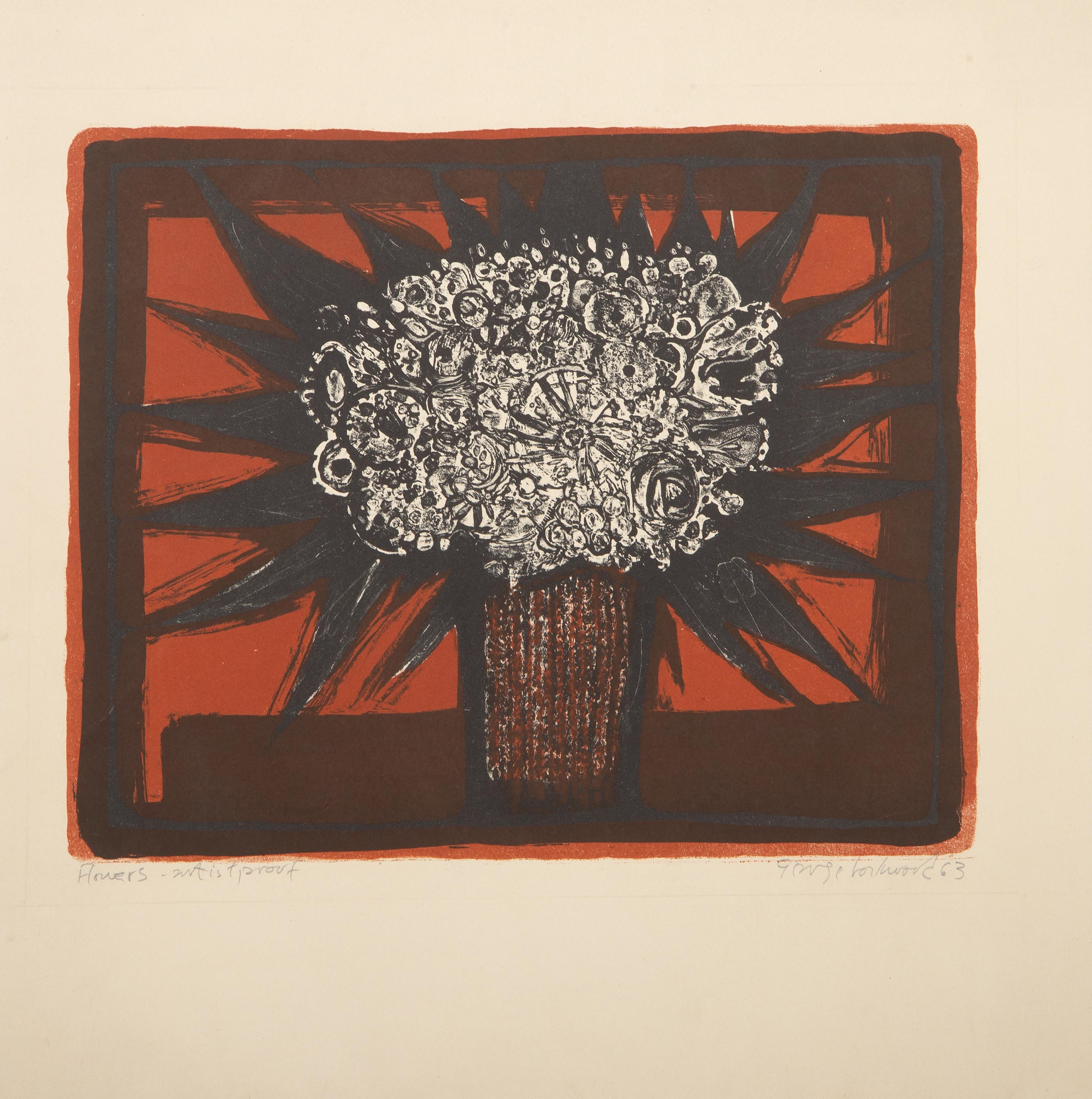 Flores, litografía moderna de George Lockwood en venta 1