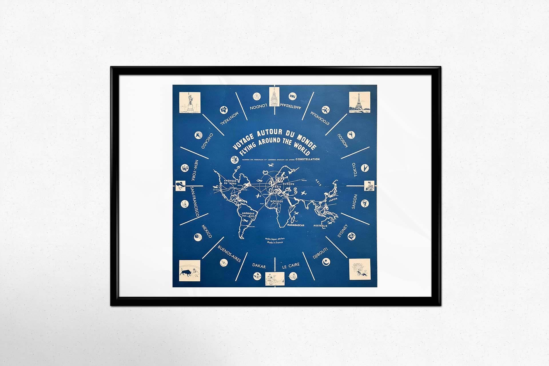 Affiche « Flying around the World with Constellation Aircraft » (Flying around the World avec l'avion Constellation) en vente 1