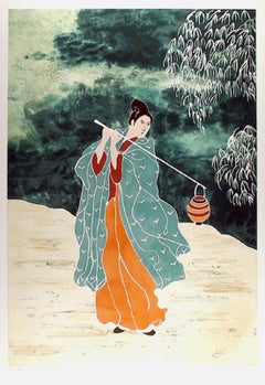 Folk Water Carrier, Folk Art Lithograph by Gina Lombardi Bratter