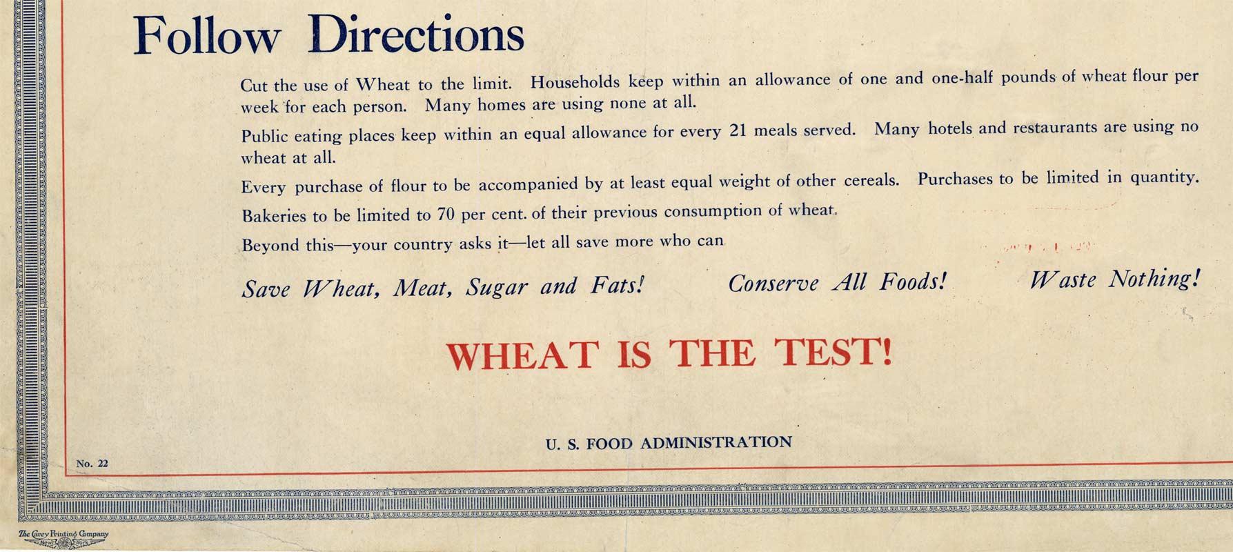 Lebensmittel und der Krieg! Vintage-Plakat aus dem Ersten Weltkrieg, um 1918 im Angebot 1
